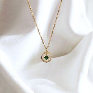 14k Gold Round Malachite Necklace, Unique Emerald Stone Necklace, Gift For Her